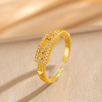 Verstellbarer Schiebe-Breitring für Paare 18K Vergoldeter Dreisteiniger Ring Luxuriöser Westlicher Mode-Paarring für Frauen