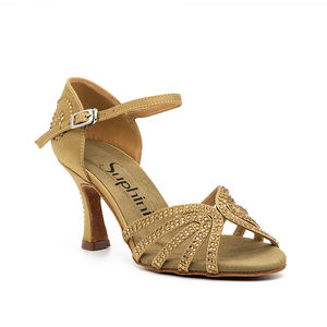 Классические дизайнерские высококачественные золотистые атласные модные женские туфли на высоком каблуке для танцев сальсы - Product Image 4