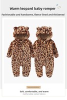 Combinaison Bébé 2026 à Capuche Imprimé Léopard, Fermeture Éclair, Super Mignonne, en Polaire Peluche, Combinaison Chaude pour Garçons et Filles