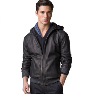 Nouvelle veste en cuir haut de gamme pour homme - Doublure chaude pour l'hiver, col montant et logo frontal, style motard - Product Image 1