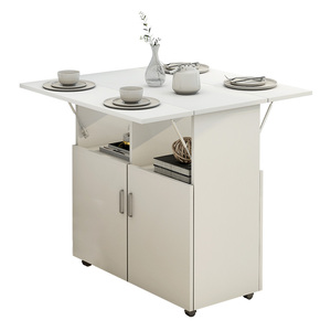 New design modern simple small family storage cabinet MDF movable table with wheels folding dining table