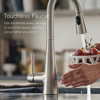 Robinet de cuisine monocommande MotionSense moderne et contemporain en acier inoxydable chromé, sans contact, avec douchette extractible en céramique à montage sur plan