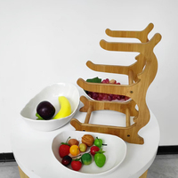 Hotselling 3-laags creatief Europees keramiek bamboe houten presentatieplateau voor salade, groenten, fruit, noten en snacks
