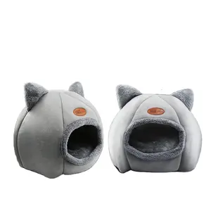 Hot Selling Round Pet Indoor Sleeping Bed Winter Semi-Enclosed Warm Plus Velvet Cat Beds For Indoor Dogs And Cats