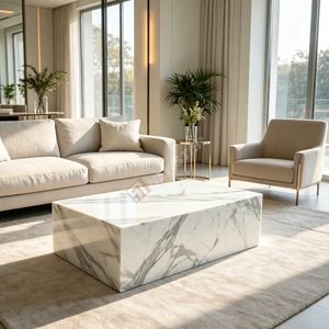 High <b>End</b> Hotel Villa Project Calcutta White Marble Coffee <b>Table</b> Modern Plinth for Commercial Space - Product Image 1