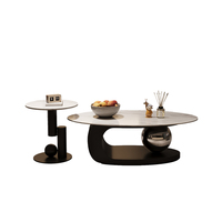 Table basse Voyage style crème, plateau ovale minimaliste en pierre pour salon, table à thé créative dorée avec boule