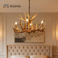 Lustre en résine grand format style américain avec bois de cerf pour projets hôteliers, salon et loft