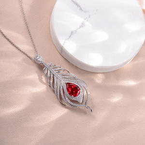 Collar con Forma de Pluma de 6 Quilates, Broches de Rubí Sintético y Corindón en Forma de Pera para Hombre y Mujer - Product Image 3