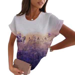 Camiseta informal de manga larga con patrón de flores para mujer, tela de rizo con gráfico personalizado, estampado de moda de verano transpirable de secado rápido - Product Image 1