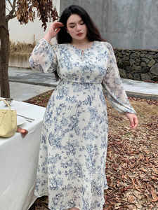 Vestido Maxi Elegante con Estampado Floral Completo Dazy Plus, Vestido Casual de Gasa de Manga Larga para Primavera, Verano y Otoño, Lavable, Estilo Dulce - Product Image 2