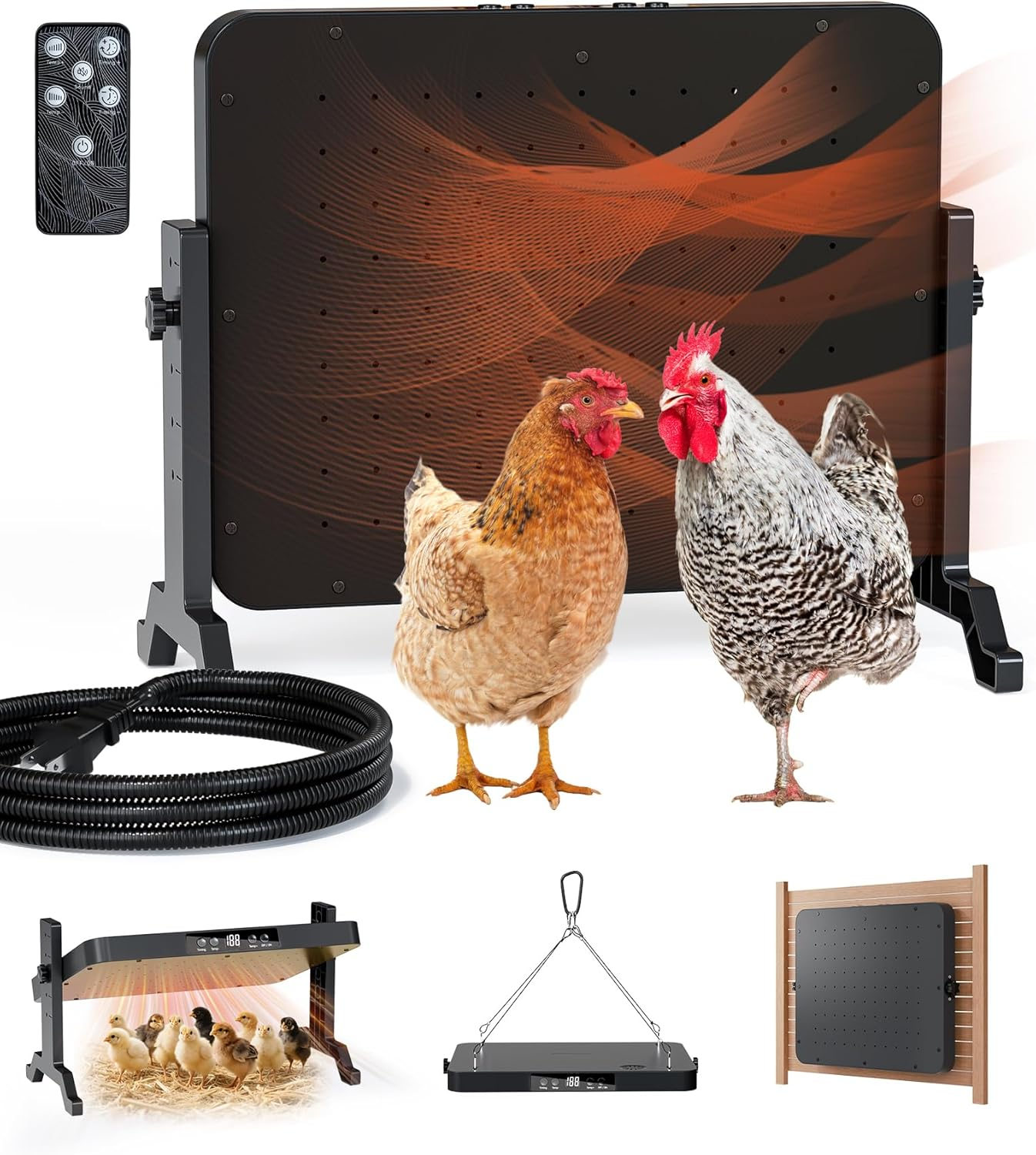 Smart 200W Chicken Coop Thermostat Heater Radiant Heat Panel Temperature Adjustment 86~194℉ 12H Timer Winter Electric Heaters
