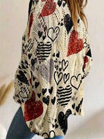 Pull ample à manches longues pour femme, motif cœur imprimé noir et rouge, ajouré, décontracté, protection solaire printemps, 100 % polyester