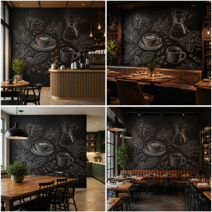 Carta da Parati Artistica Personalizzata Effetto <span class=keywords><strong>Lavagna</strong></span> per Caffè, Ristoranti e Cucine - Murale su Tela a Olio <span class=keywords><strong>con</strong></span> Portafiltro e Chemex - Product Image 4