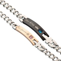 Son roi sa reine Bracelet Couple Bracelet en acier inoxydable or Rose noir respectueux de l'environnement Saint Valentin pour Couple