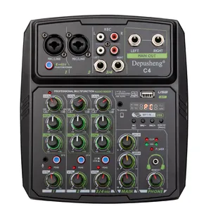 Depusheng mini mixer de áudio, mini computador móvel multifuncional c4 com gravação de celular ao vivo de 4 canais