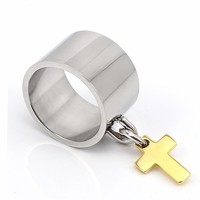Bague en acier inoxydable Lady Anel avec croix, breloques crucifix pour femme, gravable et personnalisable