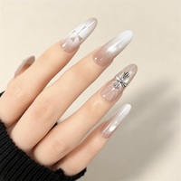 Ongles à presser de luxe en ABS, motif croix gothique, forme elliptique moyenne, décorations 3D artisanales, réutilisables, lot de 10 pièces, vente en gros