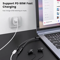 2-en-1 Double USB C Femelle PVC Câble Adaptateur 3.5mm Prise Casque Audio Aux Connecteur Coaxial pour Microphone pour Téléphone