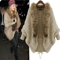 Pull en tricot à manches chauve-souris, style coréen, couleur unie, taille ample, grande taille, mode printemps-automne-hiver 2025, cardigan pour femmes, fourrure