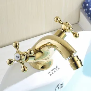 Goud Massief Messing Badkamer Kraan Badkamer Kranen Wastafel Mixer Dek Gemonteerd Koud Warm Water Kraan Badkamer Mixer Wastafelkraan