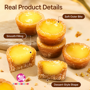 Wholesale Bulk Private Label 3D Egg Tart Shaped Gummies Dessert Sanck Bag Pack <strong>Caramel</strong> Filled Crispy <strong>Soft</strong> Jelly Gummy Candy - Product Image 3