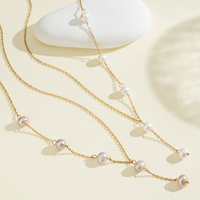 Collier élégant pour femme en plaqué or 18 carats, imperméable, avec longue pampille et perle d'eau douce flottante en forme de Y, idéal pour le quotidien, les banquets et les rendez-vous