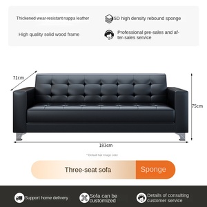 Sofá Seccional de Cuero Moderno y Simple para Oficina, de Negocios y Ocio, con Patas de Acero Inoxidable, Relleno de Esponja, Conjunto de Hierro para Área de Recepción - Product Image 6