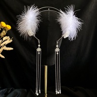 Serre-tête pour femme fait main, style ancien, éthéré, avec plumes et pompon, accessoire capillaire, accessoire photo, coiffe pour diffusion en direct
