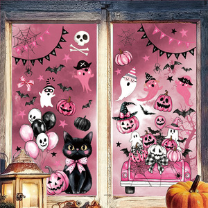 Pegatinas de Halloween Rosa Pastel al por Mayor, Lindas Pegatinas de Gato Negro, Fantasma, Calabaza y Murciélago para Decoración de Ventanas y Paredes, Decoración para Fiesta de Halloween - Product Image 2