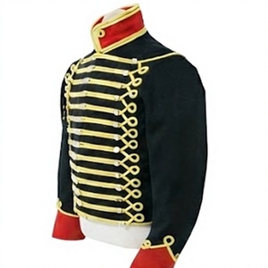 Men's Napoleonic Historical Uniform Coat Black <b>Red</b> Corded Button Front Winter Costume Tunic <b>Jacket</b> - Product Image 1