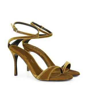 Sandalias de tacón alto de aguja con correa al tobillo y hebilla, de terciopelo suave, con punta abierta, para fiesta, para mujer - Product Image 6