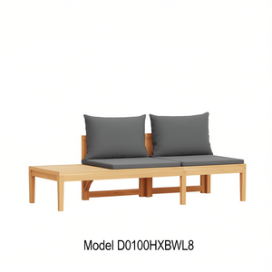 Grey <b>Garden</b> <b>Bench</b> Natural Wood 2 Seater <b>With</b> <b>Cushions</b> Outdoor Patio Furniture Model D0100HXBWL8 - Product Image 1