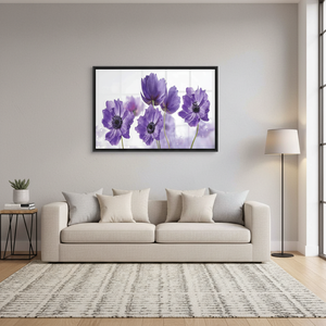 Elegant Purple Flower Printed Canvas Art: Modern Wall Decor,<b>BLACK</b> <b>FRAMED</b> CANVAS - Product Image 3