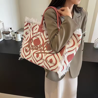 Grand sac fourre-tout en toile avec franges - Sac à bandoulière fait main pour femmes, usage quotidien et plage