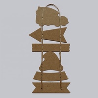 Décoration Murale de Noël 2025 en Gros, Panneau Irrégulier en MDF 30x65.5x0.6cm, Motif Voiture et Chapeau, Décoration de Noël Faite à la Main