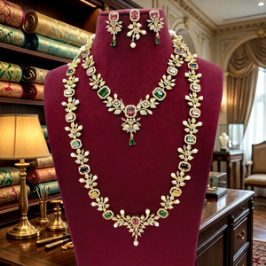 New Ad Stainless Steel Gold Plated Crystal Rhinestone Flower Design Wedding Jewelry Women's Latest Designed <b>Set</b> - Product Image 1