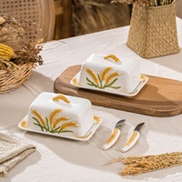 Boîte à beurre en céramique en forme d'épi de blé, style rustique, décoration d'intérieur, boîte de rangement pour crème, décoration de bureau de cuisine