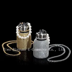 Nieuwe Hot-Selling Draagbare Ketting Riem Diamant Strass Roestvrij Staal Water Fles Thermos Meisje Vrouw Mode Gift Water Cup