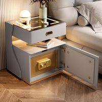 Table de chevet intelligente moderne avec coffre-fort, chargement sans fil, verrouillage Bluetooth, en bois, avec LED, pour chambre à coucher