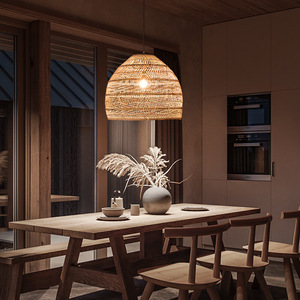 โคมไฟแขวนหวายทรงกลม E27 หลอดประหยัดพลังงานสำหรับห้องนั่งเล่นห้องรับประทานอาหารห้องน้ำชาสไตล์เซน - Product Image 5