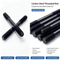 Grade 8.8 Carbon Steel Double End Stud Bolt, M10 M12 M16 M20 Threaded Rod for Flange & Pipe Connection
