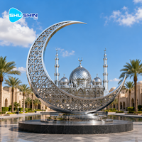 Grande statue de mosquée en acier inoxydable en forme de croissant islamique, sculpture de lune musulmane, décoration extérieure pour mosquée et hôtel