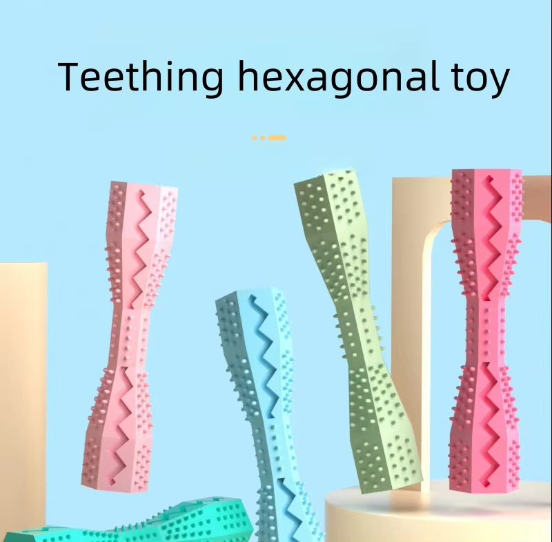 2-Pack Blue Hexagonal Pet Chew Toy – Durable Rubber Dog & Cat Teething Stick for Dental Care, Biting Relief and Mental Stimulation