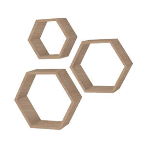 مجموعة من 3 رفوف خشبية سداسية الشكل للزاوية، رف عائم أحادي المستوى للتخزين المنزلي في المطبخ وغرفة المعيشة، مثبت بالمعدن - Product Image 3