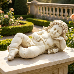 Statua di Cherubino Reclinato in Resina per Esterni, Figurina di Angioletto Rilassato, Scultura Decorativa per Giardino, Patio e Prato - Product Image 1