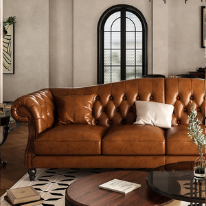 American-style Genuine <strong>Leather</strong> <strong>Sofa</strong>, Vintage <strong>Sofa</strong> <strong>Set</strong> for Bars and Caf&eacute;s, 1-2-<strong>3</strong> <strong>Piece</strong> Combination, Villa Living Room Furniture - Product Image 4
