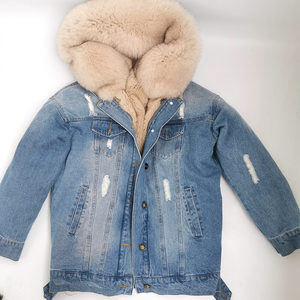 Wholesale Fox Fur Collar <strong>Denim</strong> <strong>Jacket</strong> Fashion Thick Warm Winter Soft Real Rex Rabbit Fur Jean <strong>Jacket</strong> <strong>Women</strong> - Product Image 2