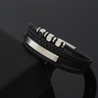Bracelet en cuir tressé géométrique multicouche en tungstène pour homme avec boucle magnétique – Style épuré