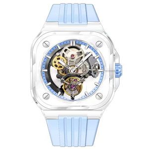 Reloj Mecánico de Lujo con Tourbillon, Caja de Acero Inoxidable, Correa de Silicona, Esfera Azul, 38 mm, Unisex - Product Image 1