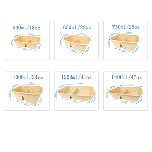 Rectangle 2 Divisions 500ml 18oz Jiehui Factory Wholesales Disposable Kraft Paper Food Cartons &amp; Bowls Custom Prints - Product Image 4